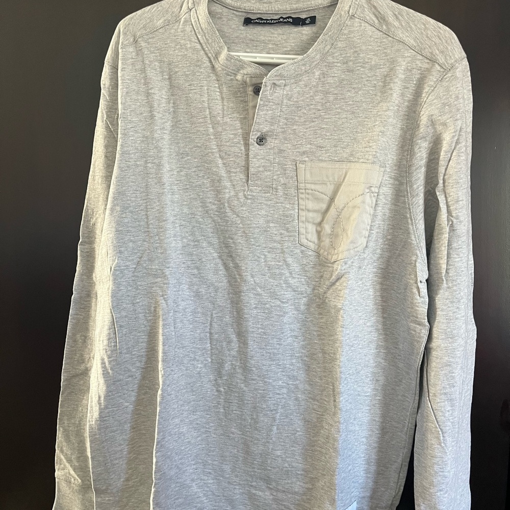 Calvin Klein Jeans Heather Gray Long Sleeve Henley